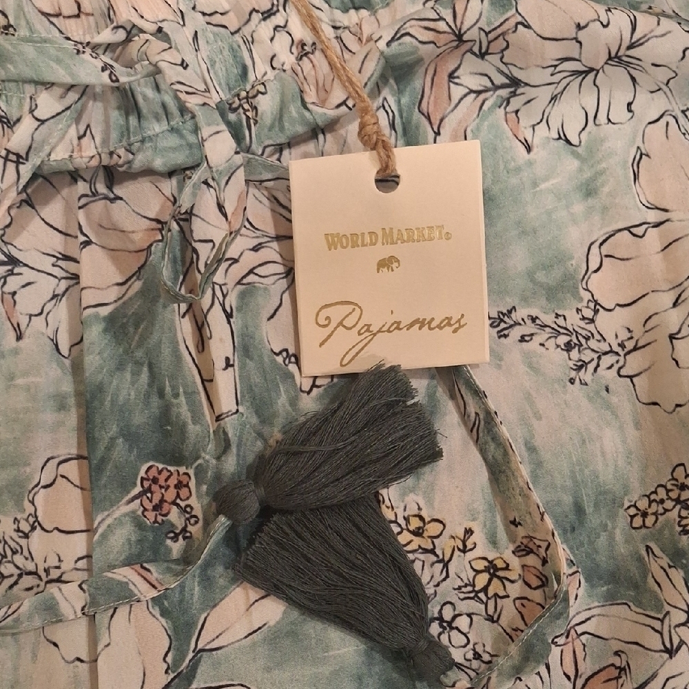 Cost Plus World Market Floral Pajama Pants - Green and White - Picture 5 of 7